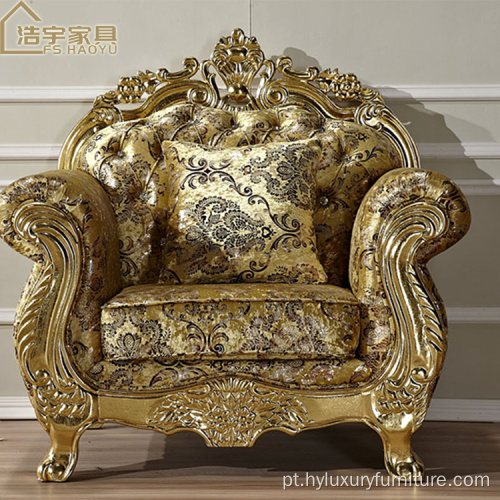 Conjunto de sofá estilo europeu clássico de luxo real dourado